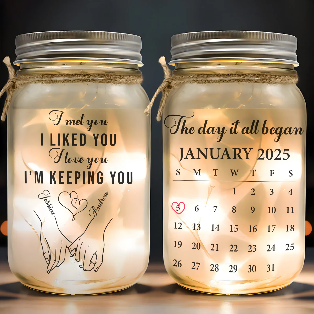 The Day It All Began - Personalized Mason Jar Light