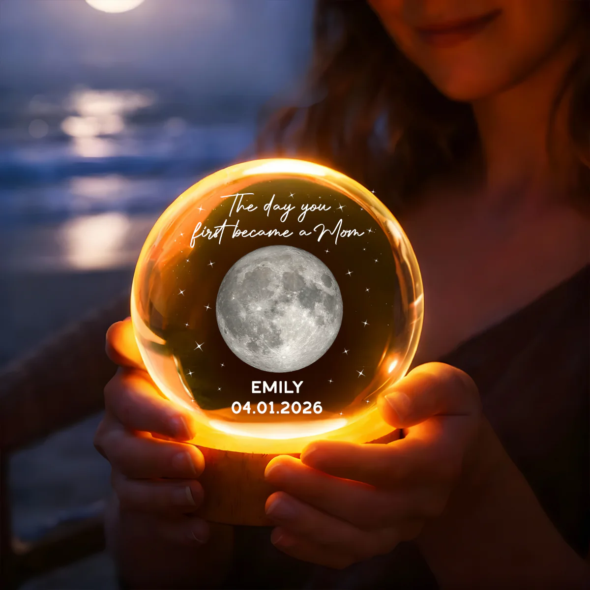 The Day You First Became A Mom - Personalized Crystal Ball Night Light - Image 5