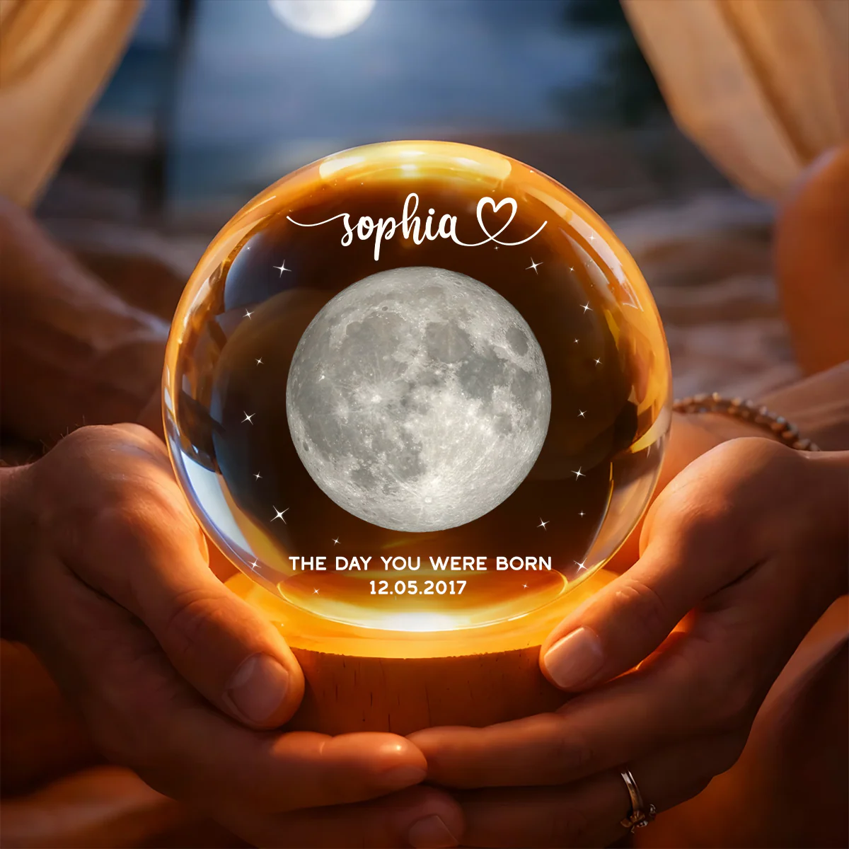 The Day You Were Born Moon Gift - Personalized Crystal Ball Night Light - Image 3
