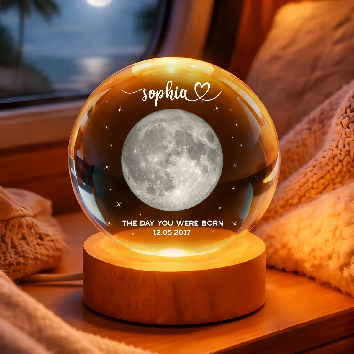 The Day You Were Born Moon Gift - Personalized Crystal Ball Night Light - Image 5