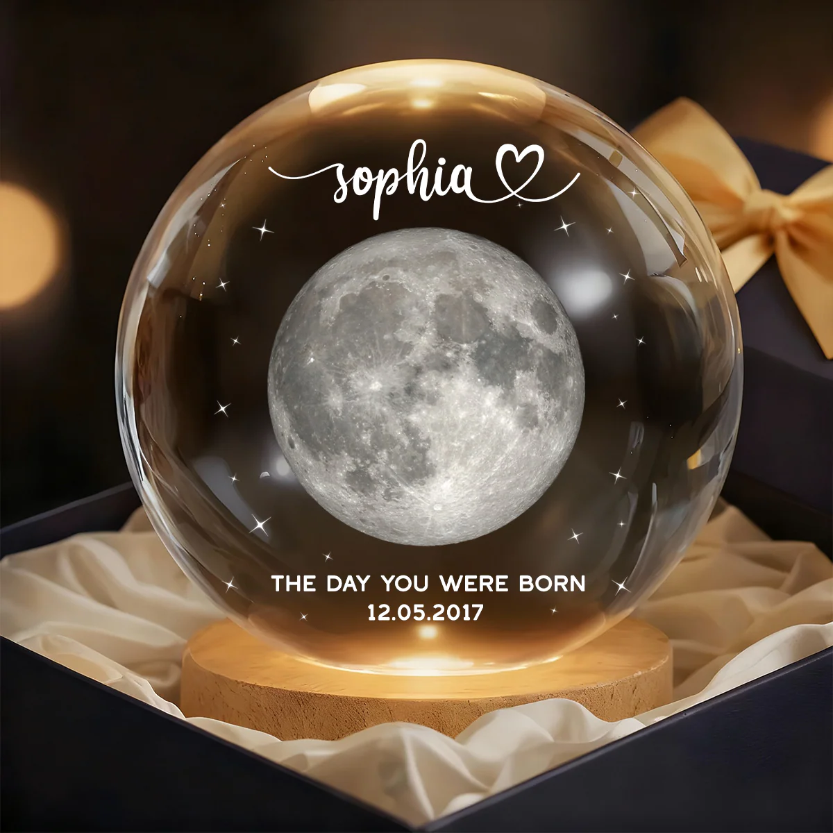The Day You Were Born Moon Gift - Personalized Crystal Ball Night Light - Image 6