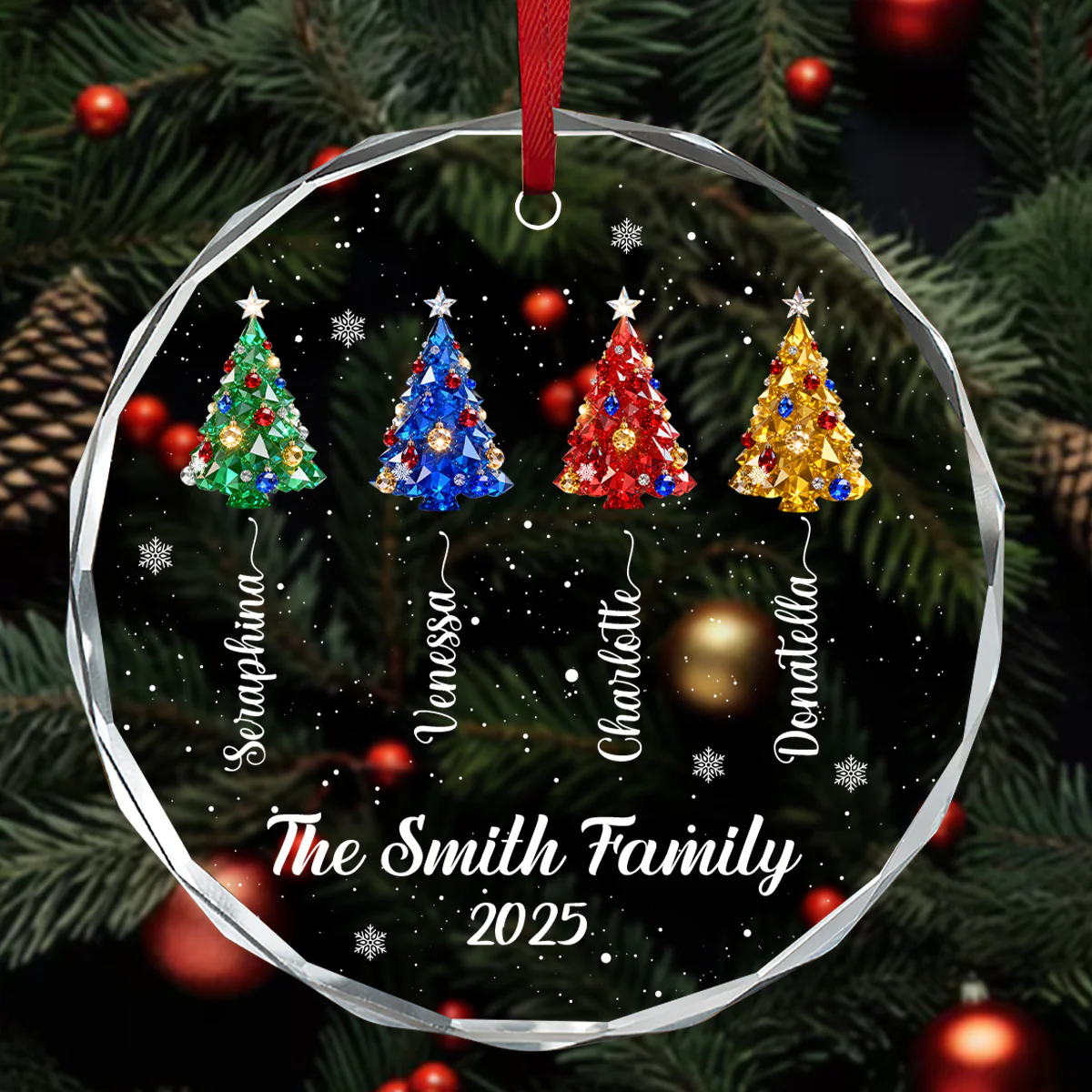 The Family Christmas Trees - Personalized Round Shaped Glass Ornament - Image 3