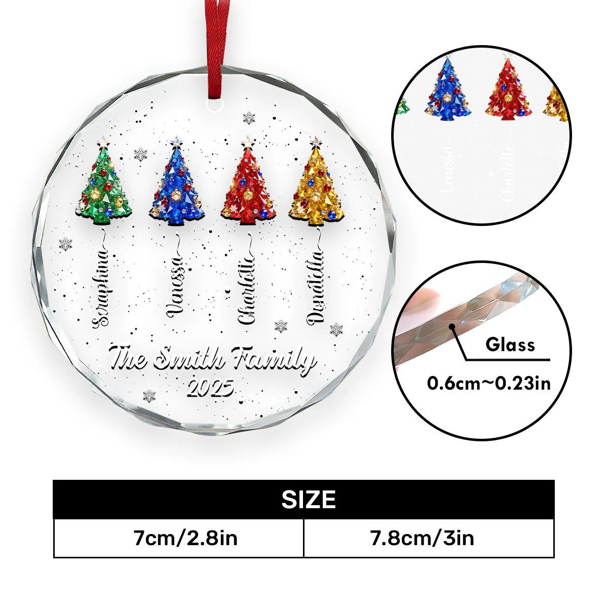 The Family Christmas Trees - Personalized Round Shaped Glass Ornament - Image 5