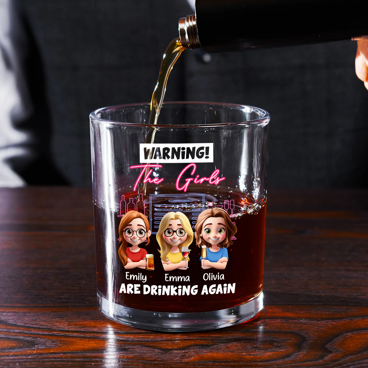 The Girls Are Drinking Again - Personalized Round Whiskey Glass - Image 2
