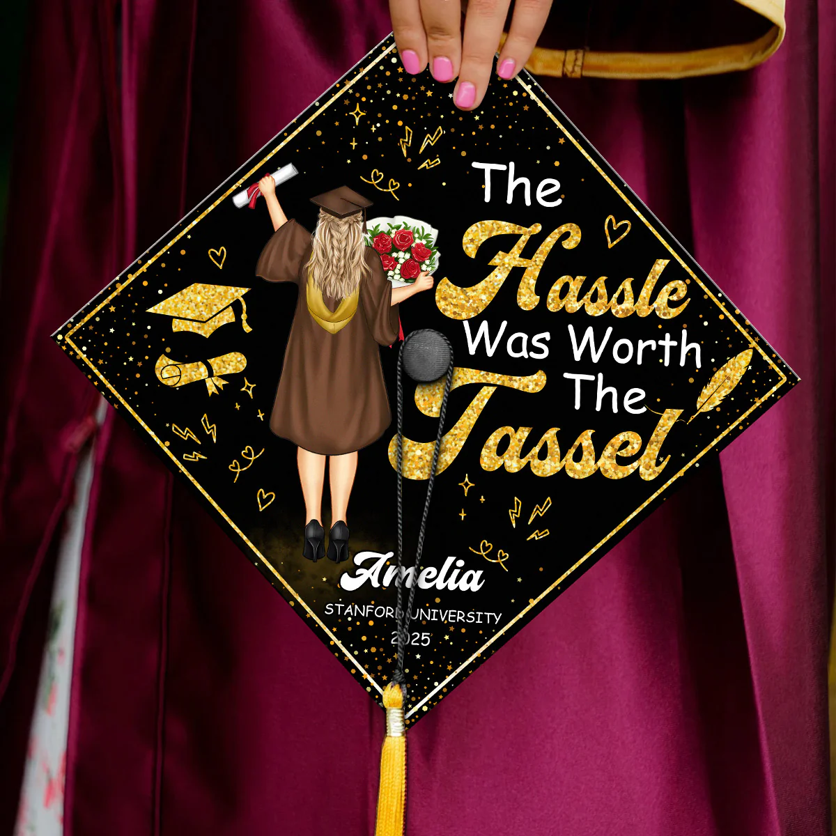 The Hassle Was Worth The Tassel - Personalized Graduation Cap Topper