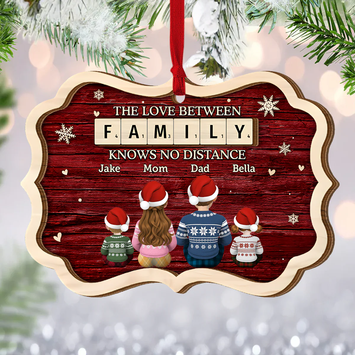 The Love Between Family Christmas - Personalized 2-Layered Wooden Ornament