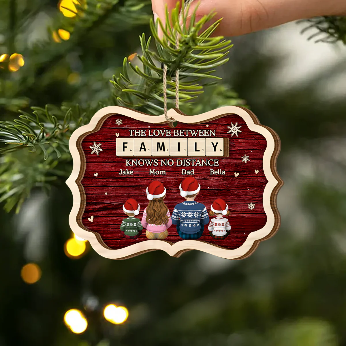 The Love Between Family Christmas - Personalized 2-Layered Wooden Ornament - Image 2