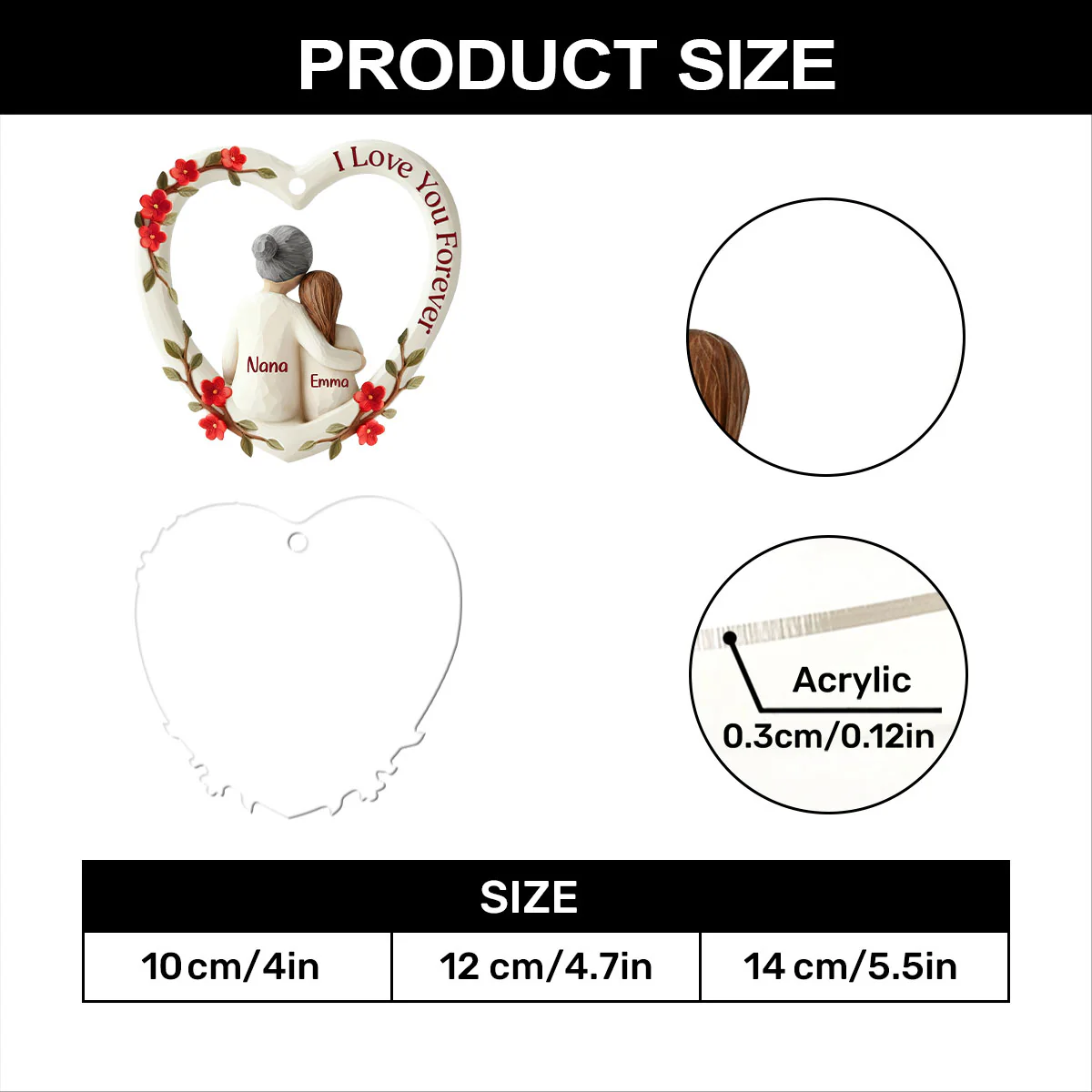 The Love Between Grandma And Grandchild Is Forever - Personalized 1-Layer Acrylic Ornament - Image 5
