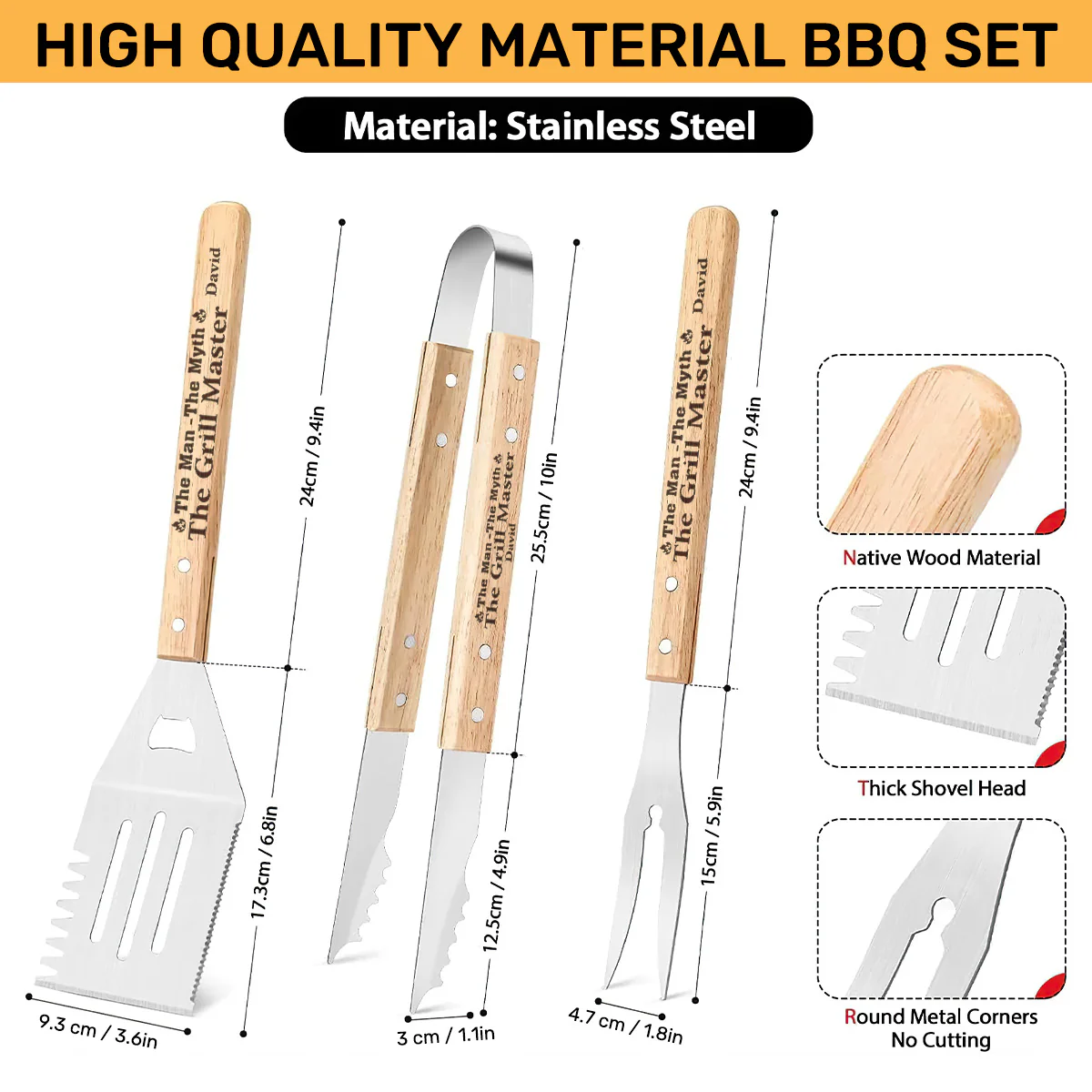 The Man The Myth The Grill Master - Personalized BBQ Spatula Or Tool set - Image 7