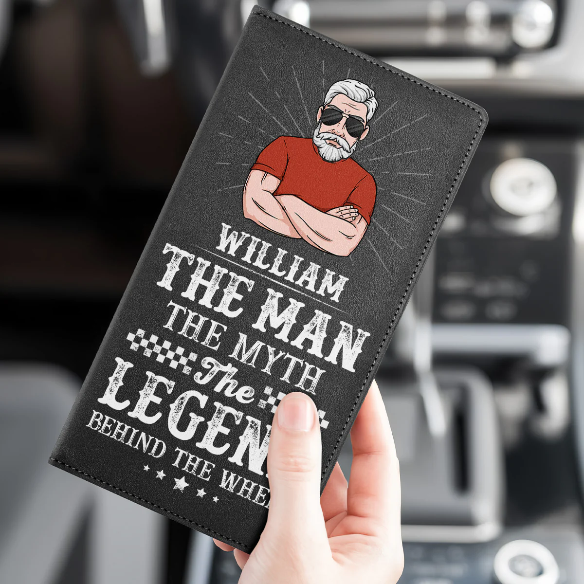 The Man, The Myth, The Wheel Legend - Personalized Car Registration And Insurance Holder - Image 3