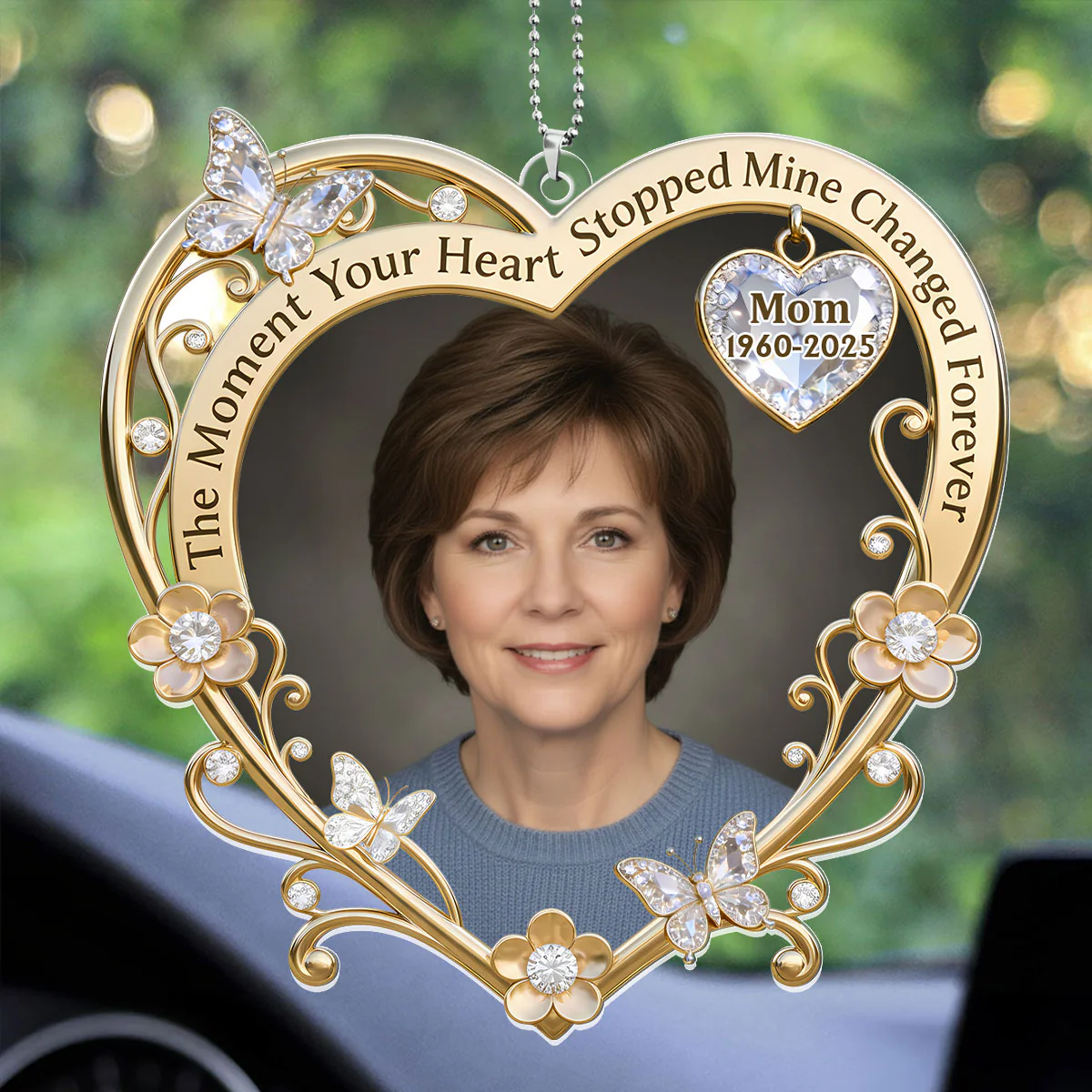The Moment Your Heart Stopped Mine Changed Forever - Personalized Car Acrylic Hanging Ornament - Image 3