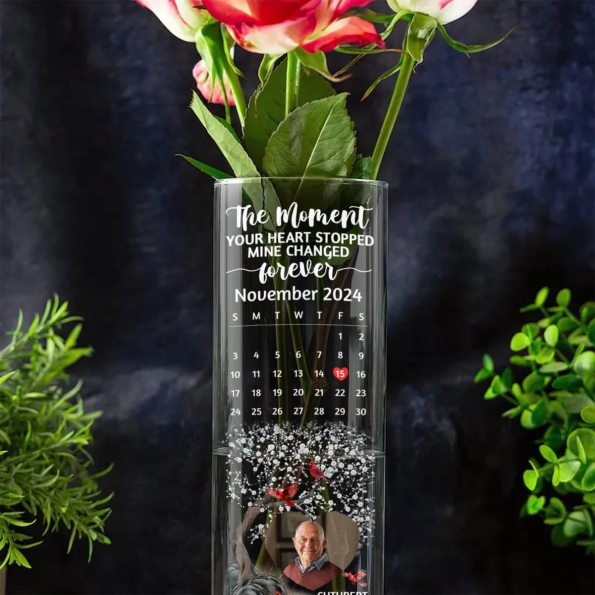The Moment Your Heart Stopped Mine Changed Forever - Personalized Glass Vase - Image 6