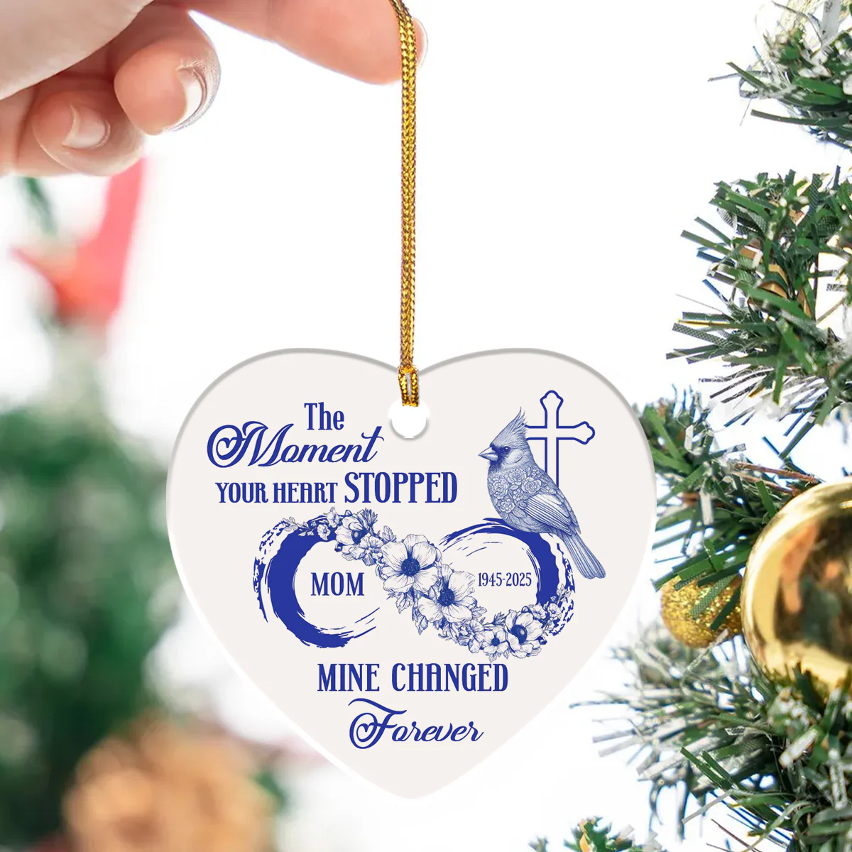 The Moment Your Heart Stopped Mine Changed Forever - Personalized Heart Shaped Ceramic Ornament - Image 2