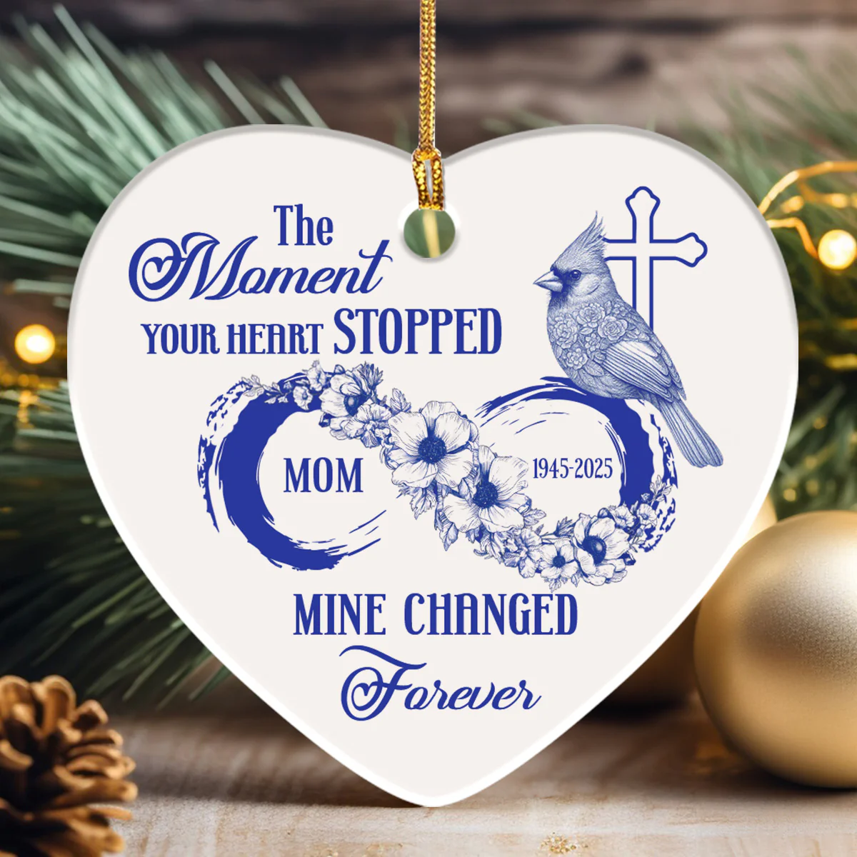 The Moment Your Heart Stopped Mine Changed Forever - Personalized Heart Shaped Ceramic Ornament - Image 3