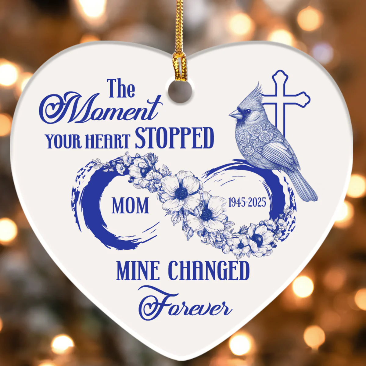 The Moment Your Heart Stopped Mine Changed Forever - Personalized Heart Shaped Ceramic Ornament - Image 4