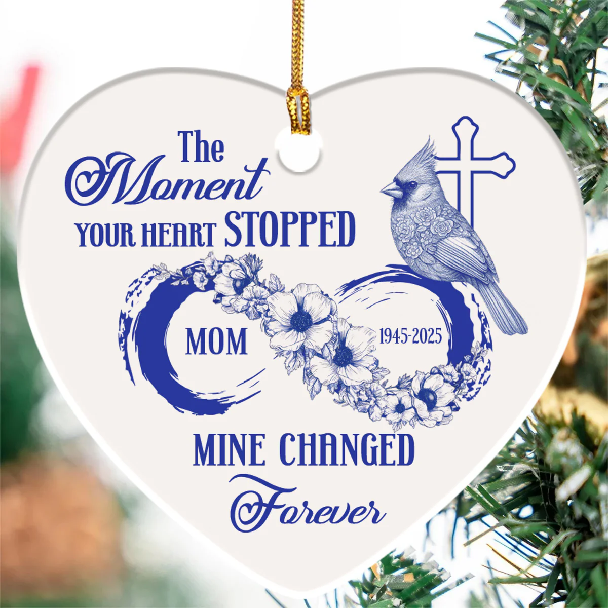The Moment Your Heart Stopped Mine Changed Forever - Personalized Heart Shaped Ceramic Ornament - Image 5