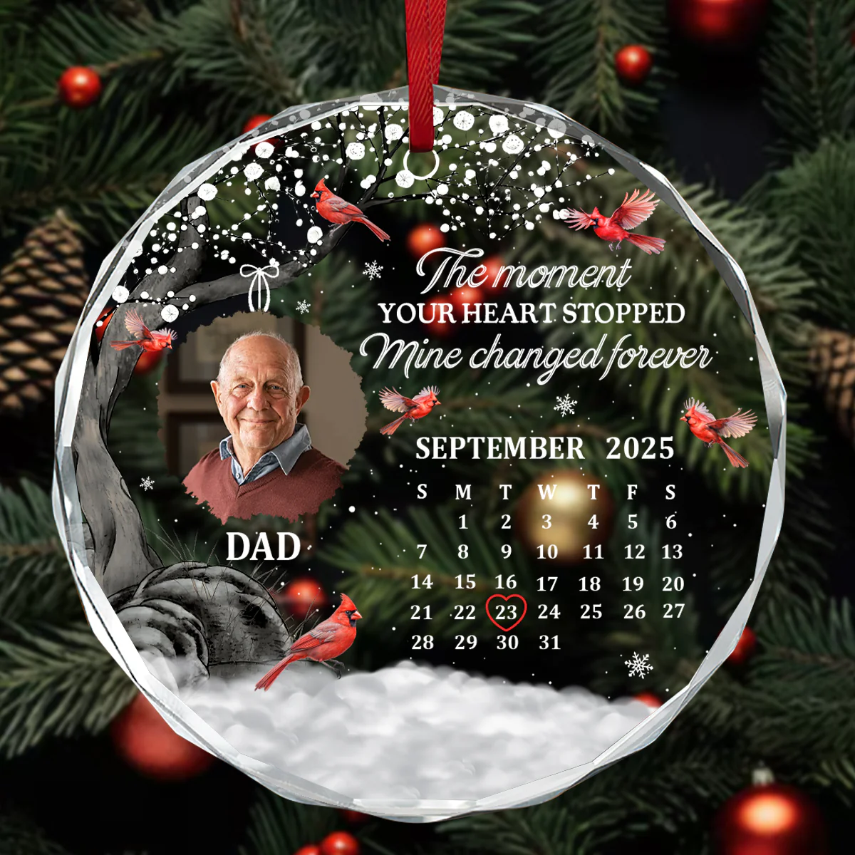 The Moment Your Heart Stopped Mine Changed Forever - Personalized Round Shaped Glass Ornament - Image 3