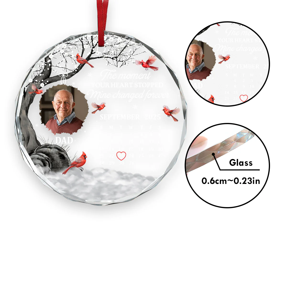 The Moment Your Heart Stopped Mine Changed Forever - Personalized Round Shaped Glass Ornament - Image 5