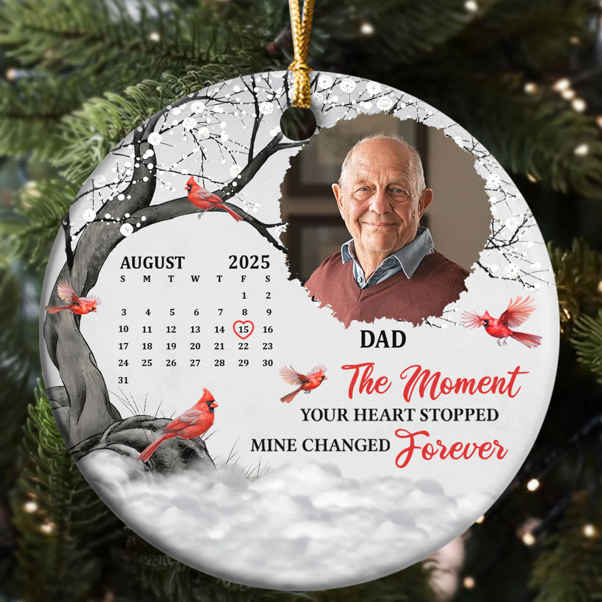The Moment Your Heart Stopped - Personalized Round Shaped Ceramic Ornament - Image 5