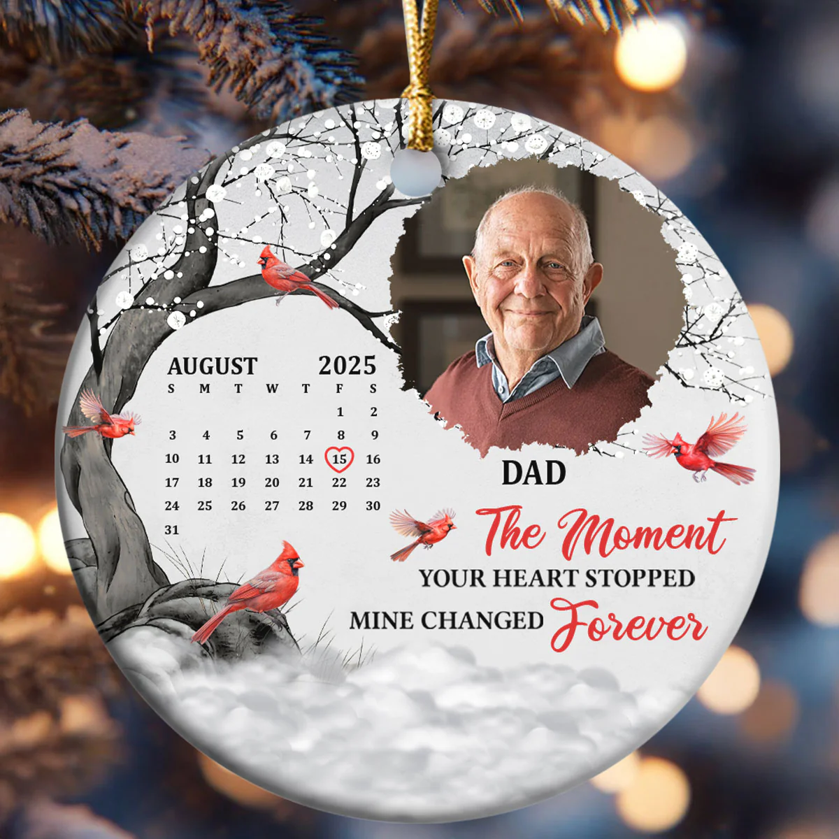 The Moment Your Heart Stopped - Personalized Round Shaped Ceramic Ornament - Image 6