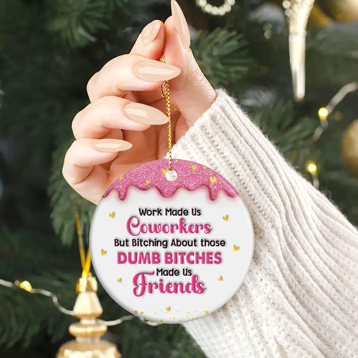 The Reason Made Us Friends - Personalized Round Shaped Ceramic Ornament - Image 2