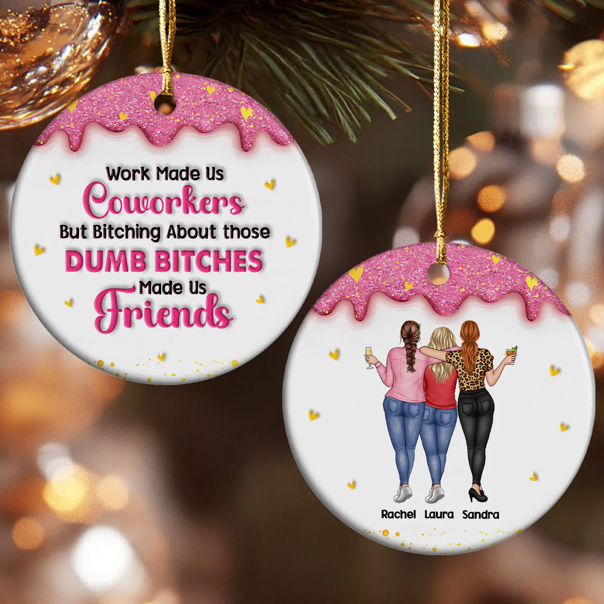 The Reason Made Us Friends - Personalized Round Shaped Ceramic Ornament - Image 6