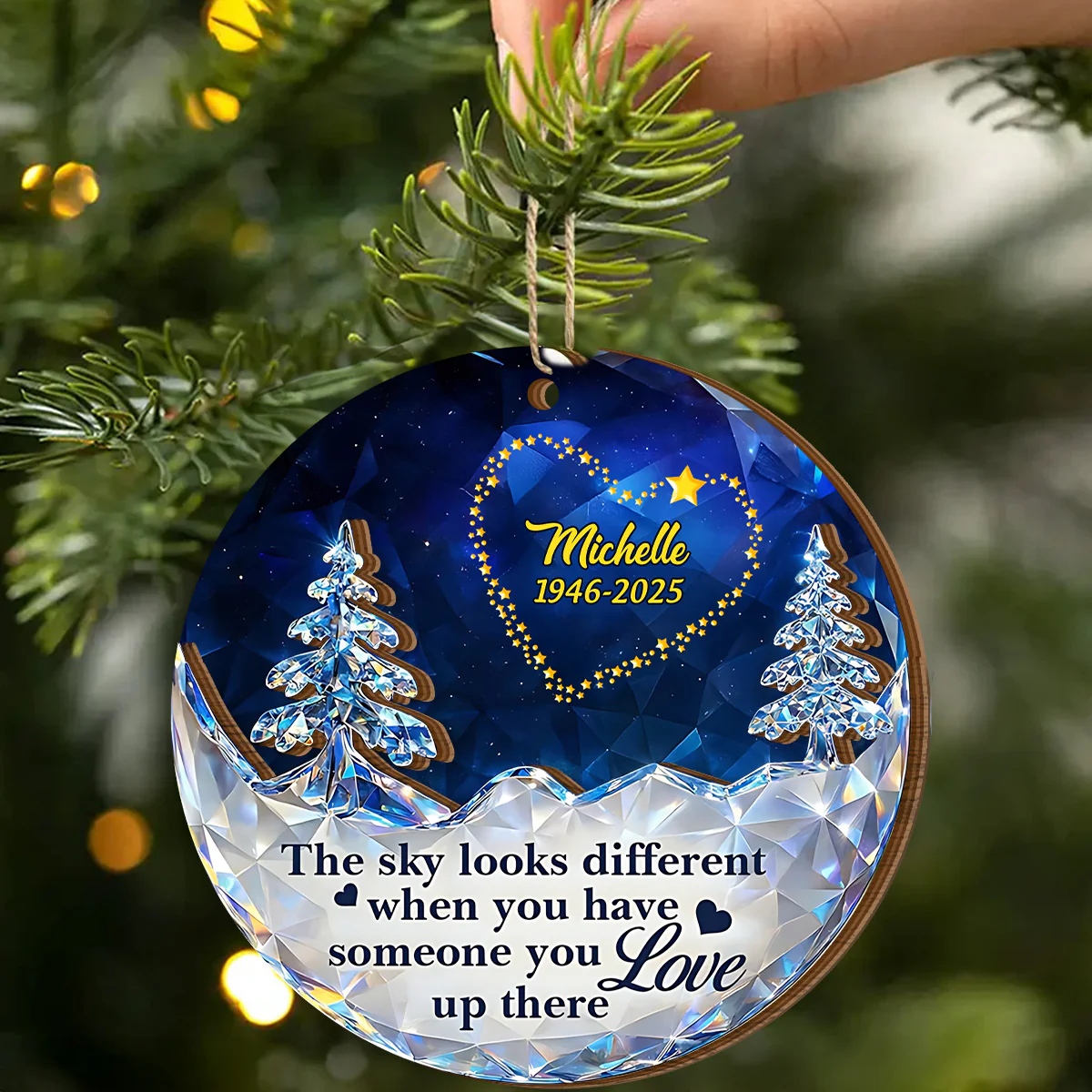 The Sky Looks Different Memorial - Personalized 2-Layered Wooden Ornament - Image 2