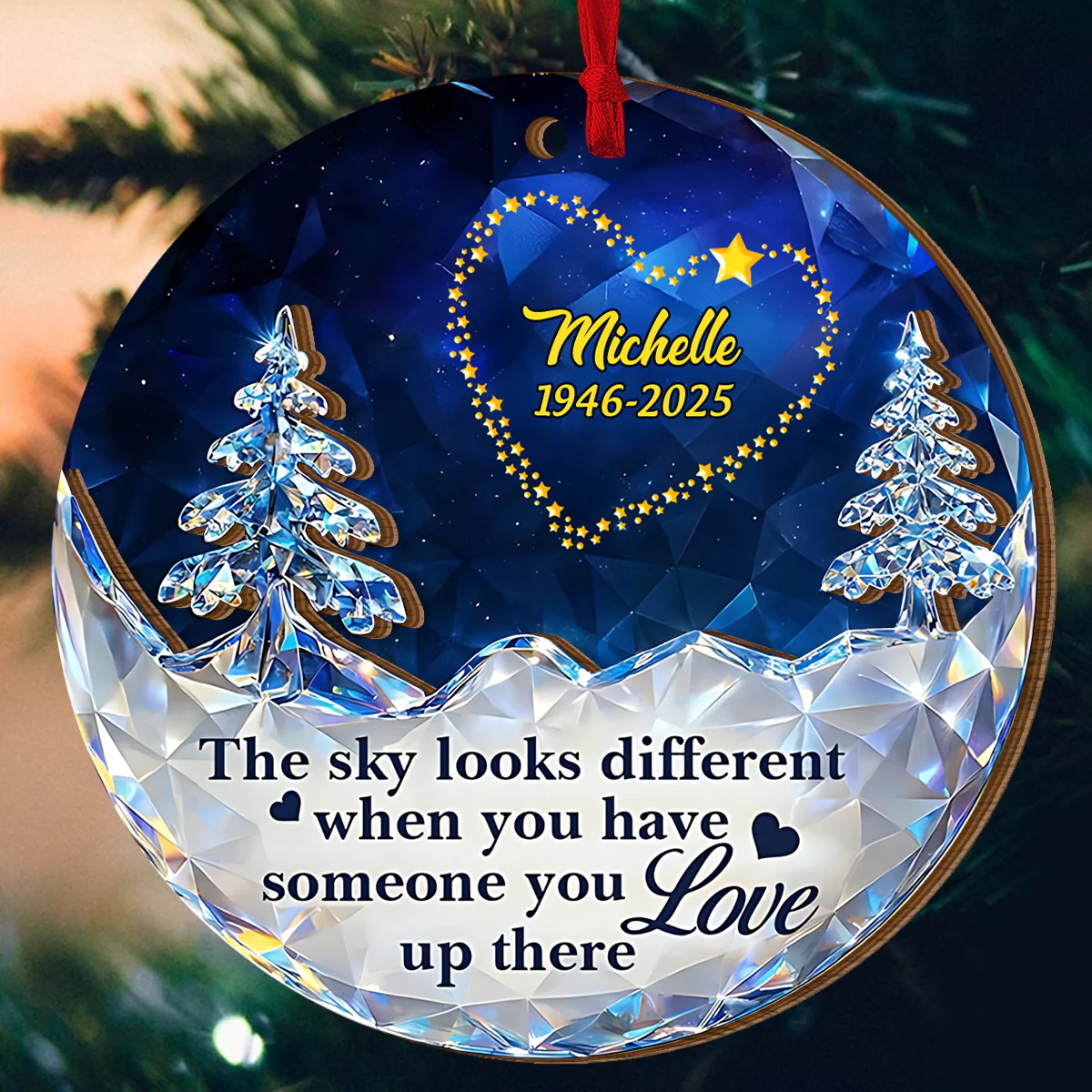 The Sky Looks Different Memorial - Personalized 2-Layered Wooden Ornament - Image 5