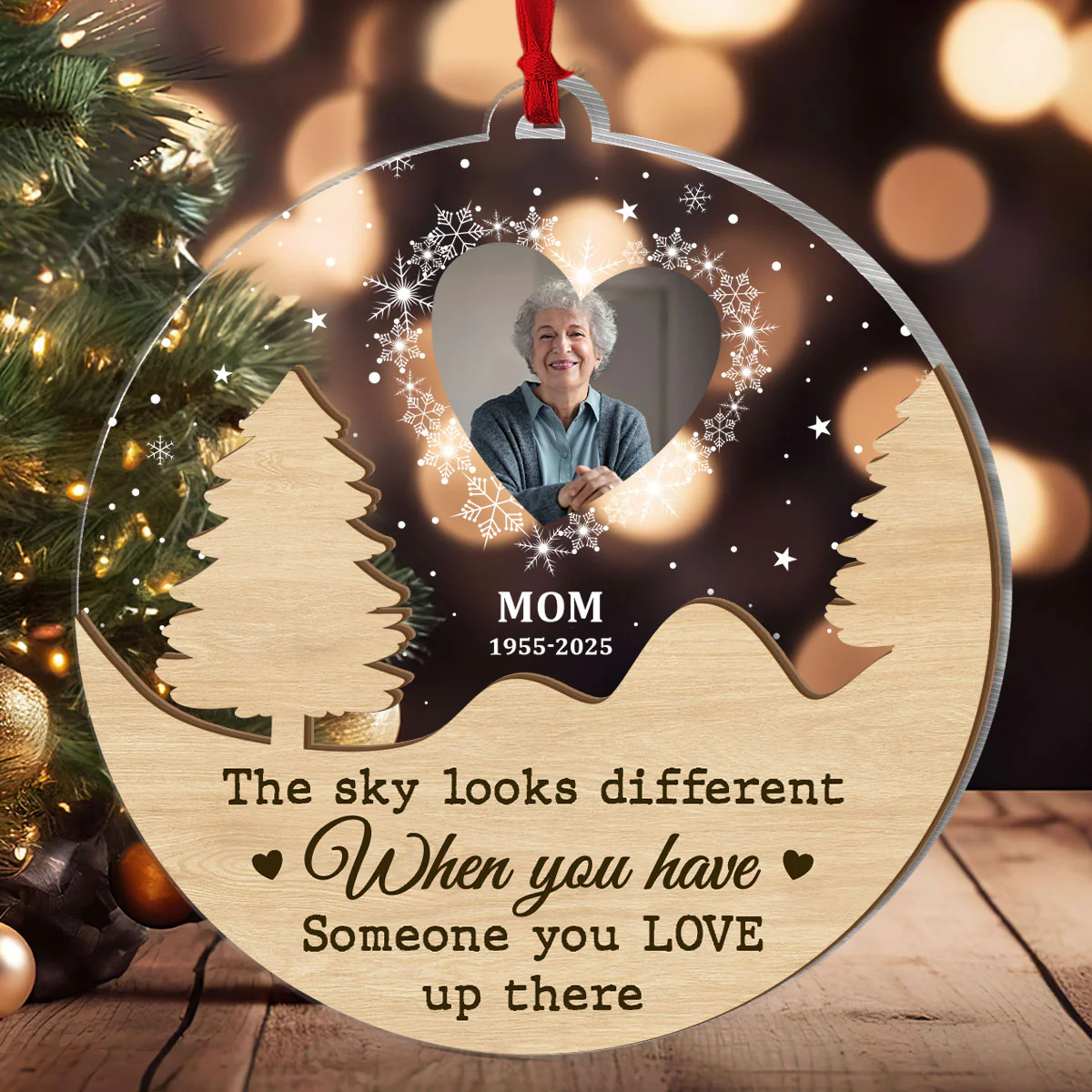 The Sky Looks Different When You Have Someone You Love Up There - Personalized 2-Layered Wooden & Acrylic Ornament - Image 2
