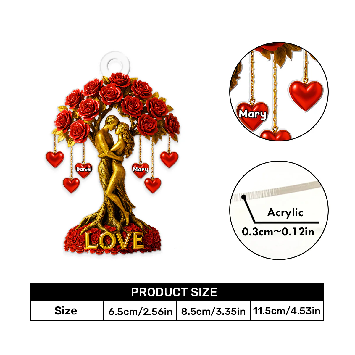 The Tree Of Love Couple - Personalized Car Acrylic Hanging Ornament - Image 5