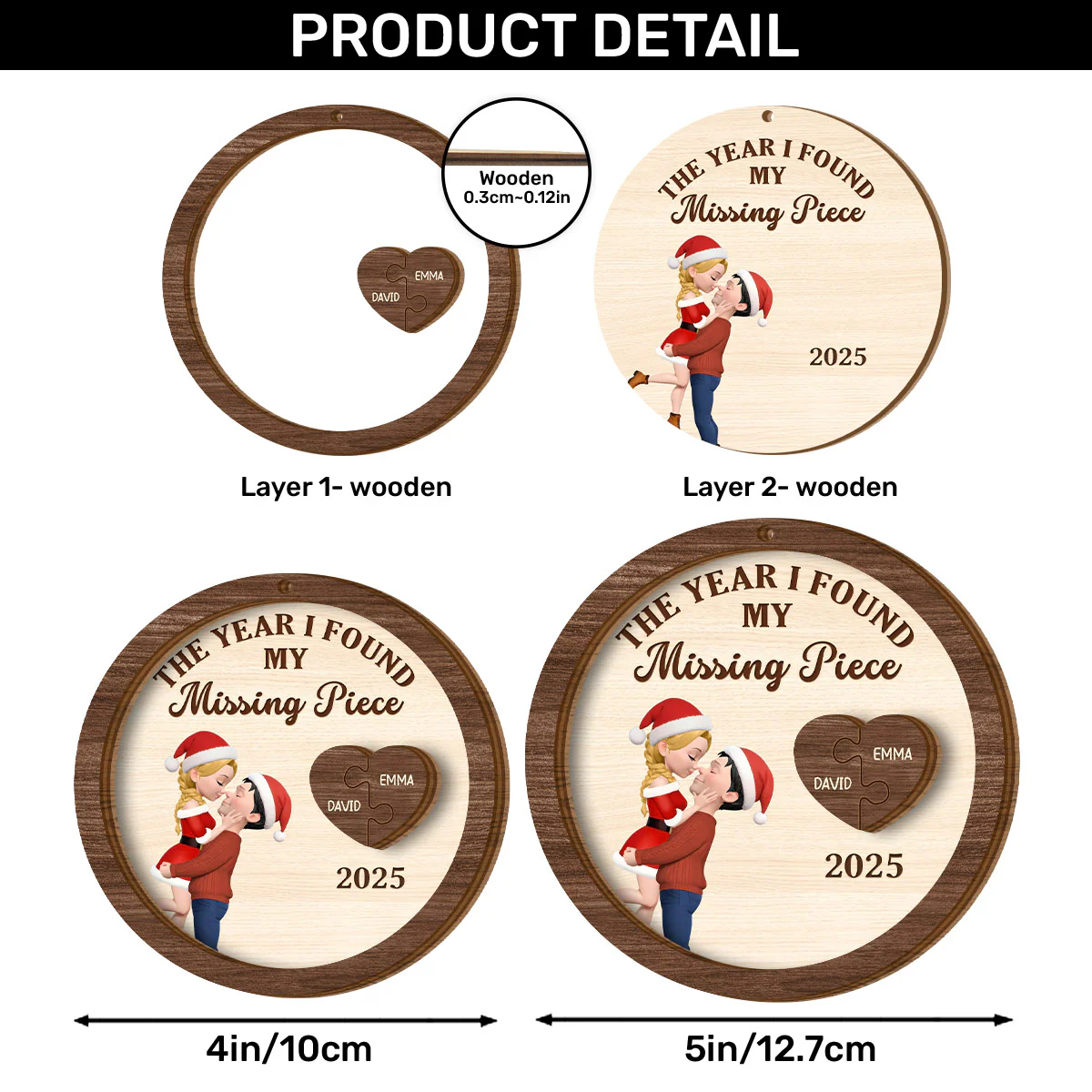 The Year I Found My Missing Piece - Personalized 2-Layered Wooden Ornament - Image 6