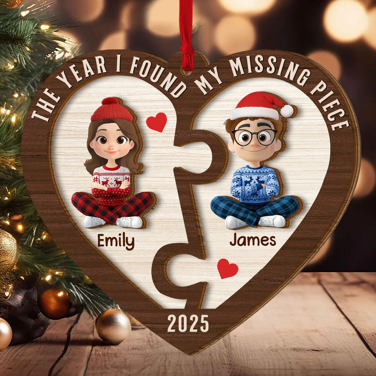 The Year I Found My Missing Piece - Personalized 2-Layered Wooden Ornament - Image 3