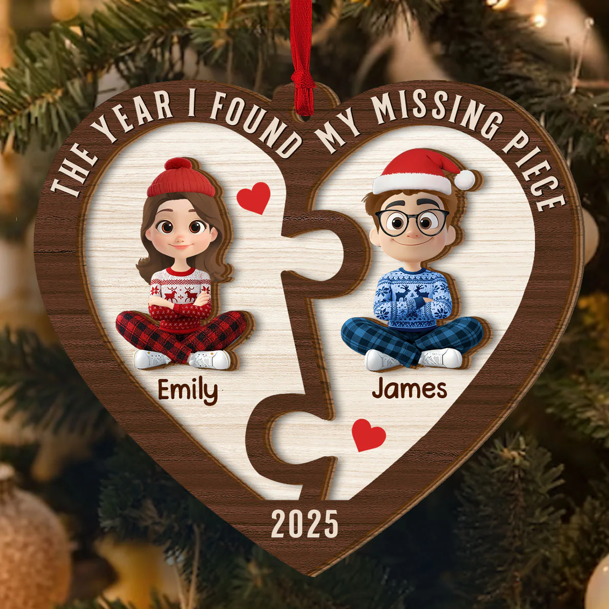 The Year I Found My Missing Piece - Personalized 2-Layered Wooden Ornament - Image 4