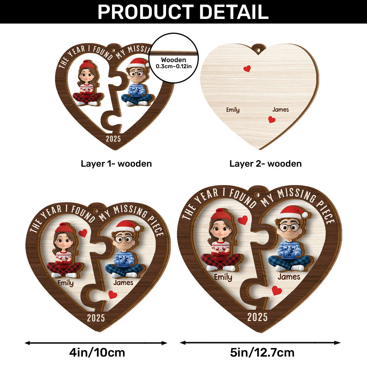 The Year I Found My Missing Piece - Personalized 2-Layered Wooden Ornament - Image 6