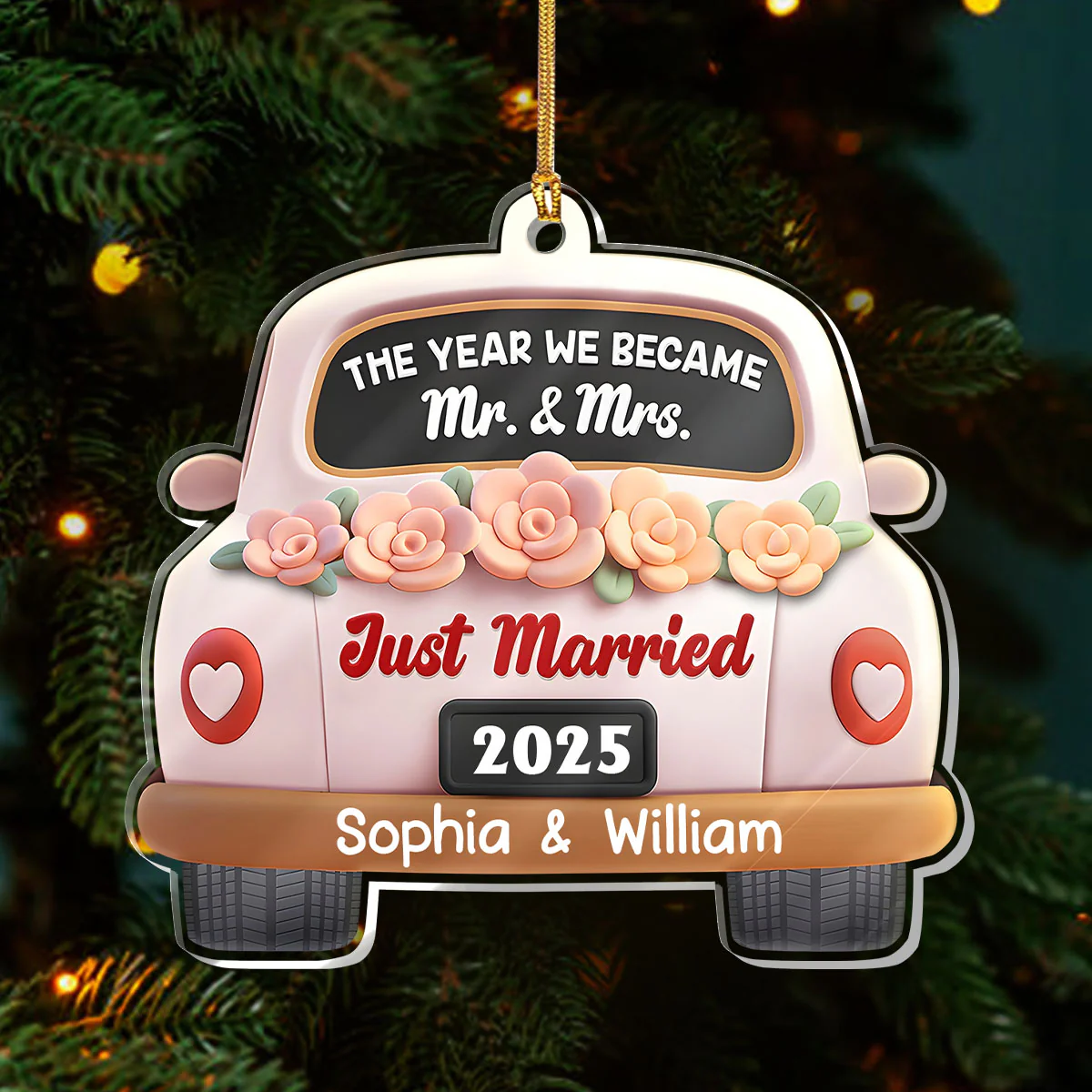 The Year We Became Mr and Mrs - Personalized 1-Layer Acrylic Ornament - Image 3