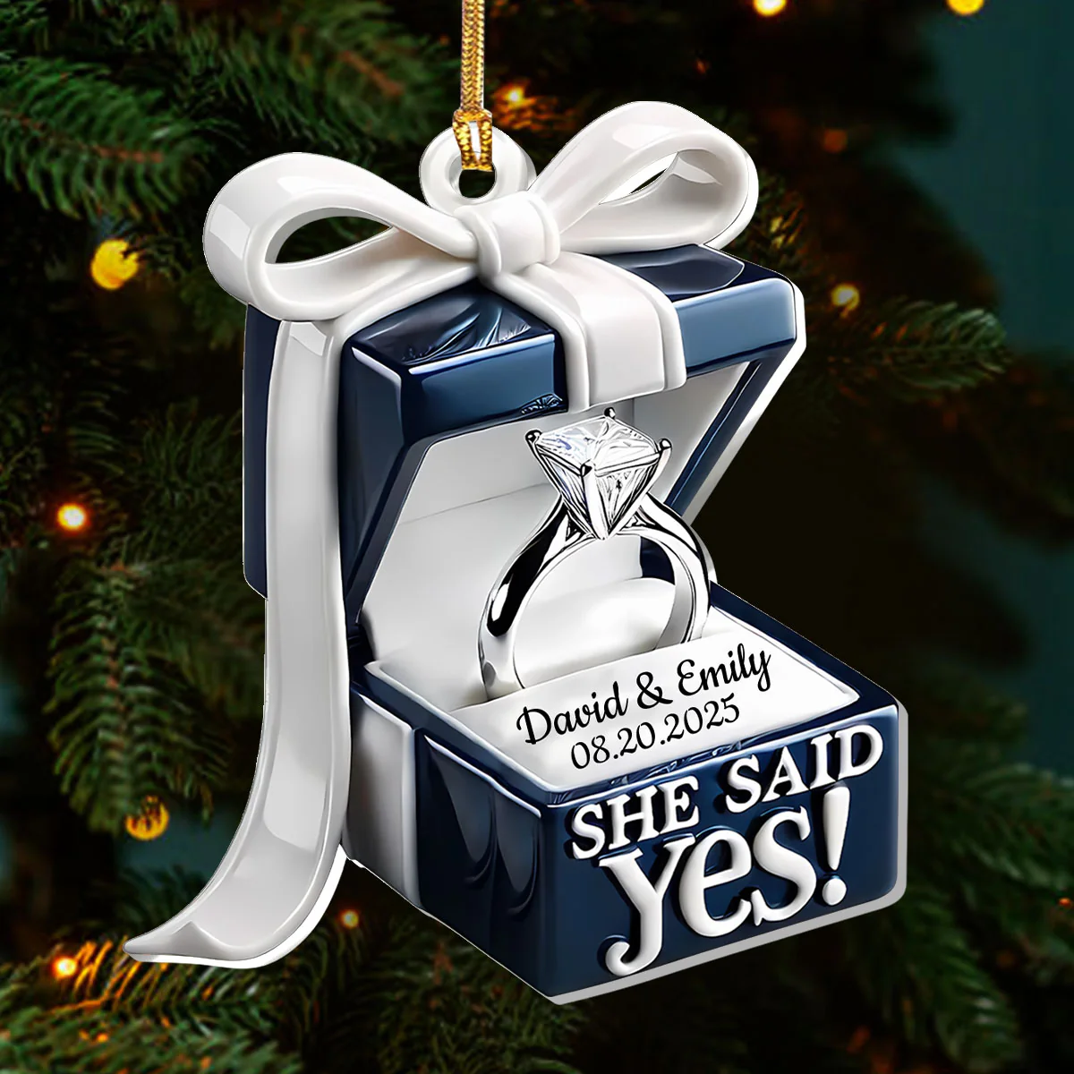 The Year We Got Engaged - Personalized 1-Layer Acrylic Ornament - Image 3