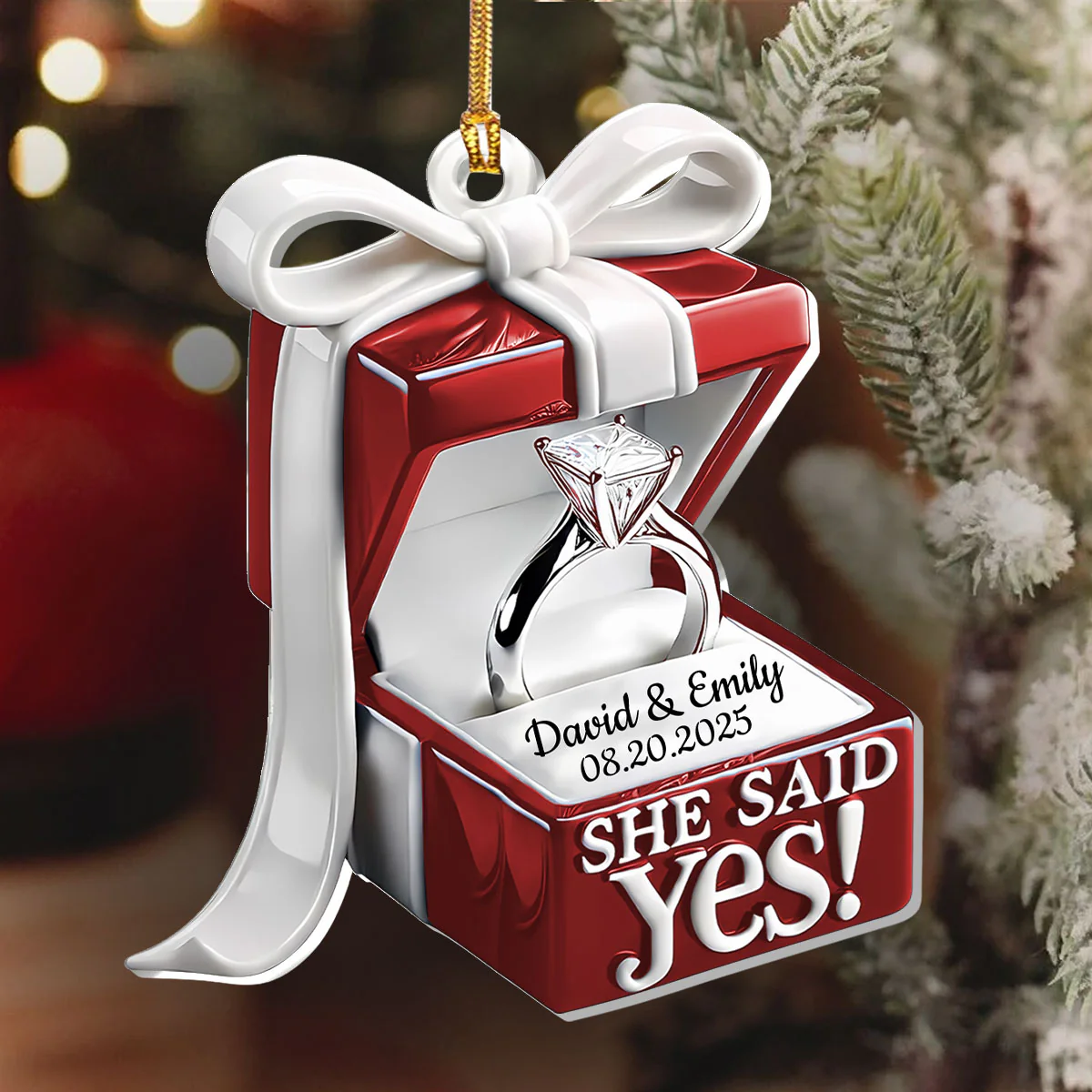 The Year We Got Engaged - Personalized 1-Layer Acrylic Ornament - Image 6