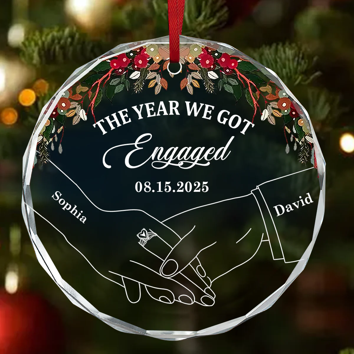 The Year We Got Engaged - Personalized Round Shaped Glass Ornament - Image 3