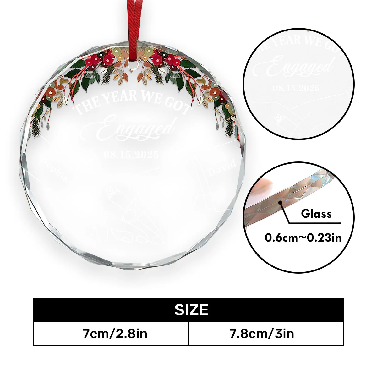 The Year We Got Engaged - Personalized Round Shaped Glass Ornament - Image 5