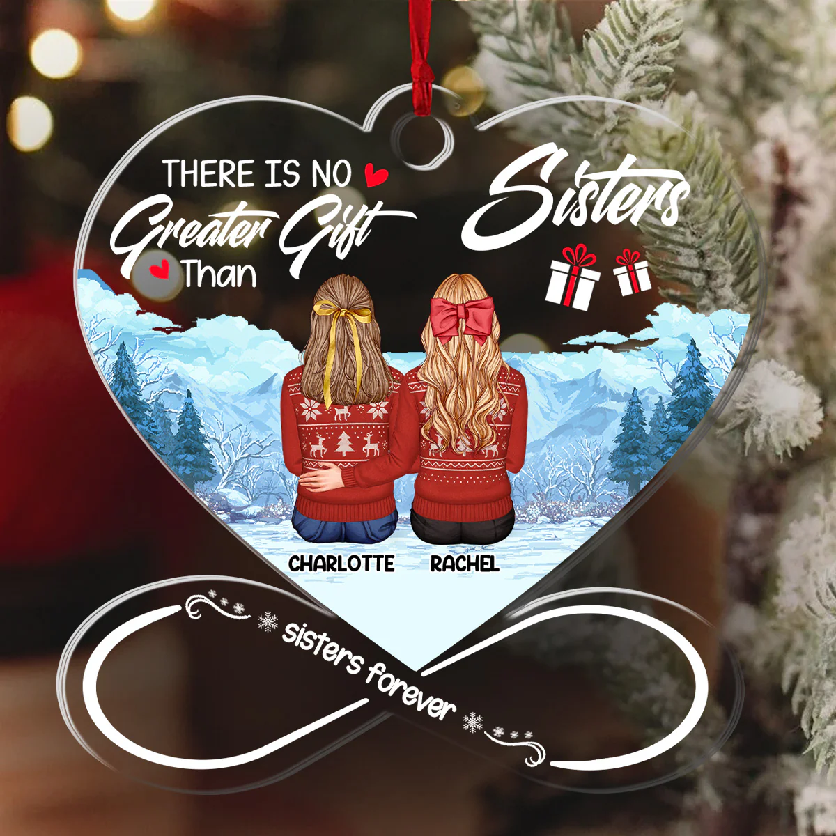 There Is No Greater Gift Than Sisters - Personalized 1-Layer Acrylic Ornament - Image 3