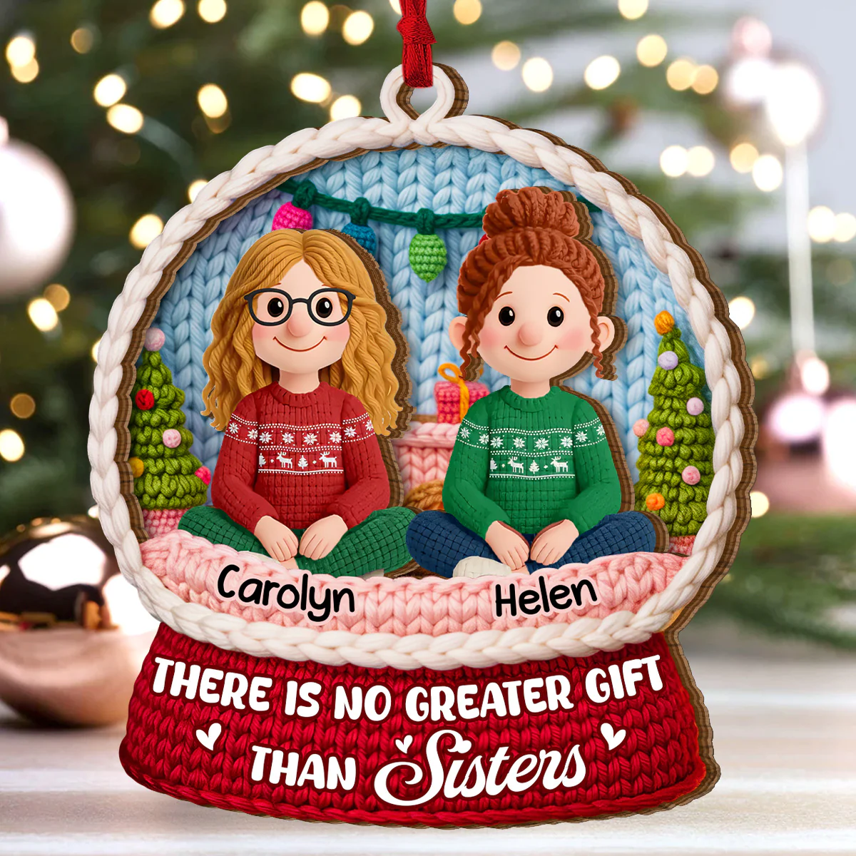 There Is No Greater Gift Than Sisters - Personalized 2-Layered Wooden Ornament - Image 5