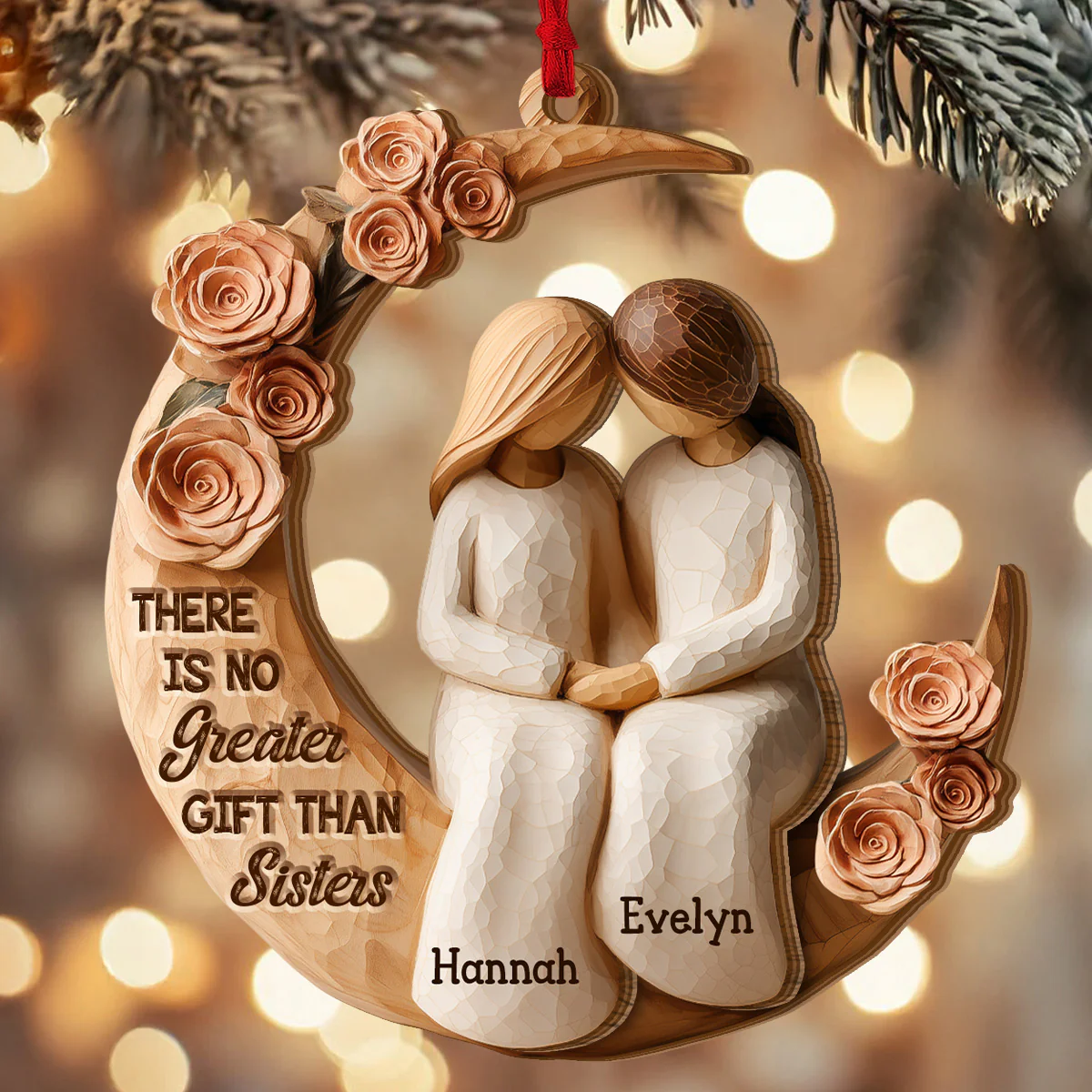 There Is No Greater Gift Than Sisters - Personalized 2-Layered Wooden Ornament
