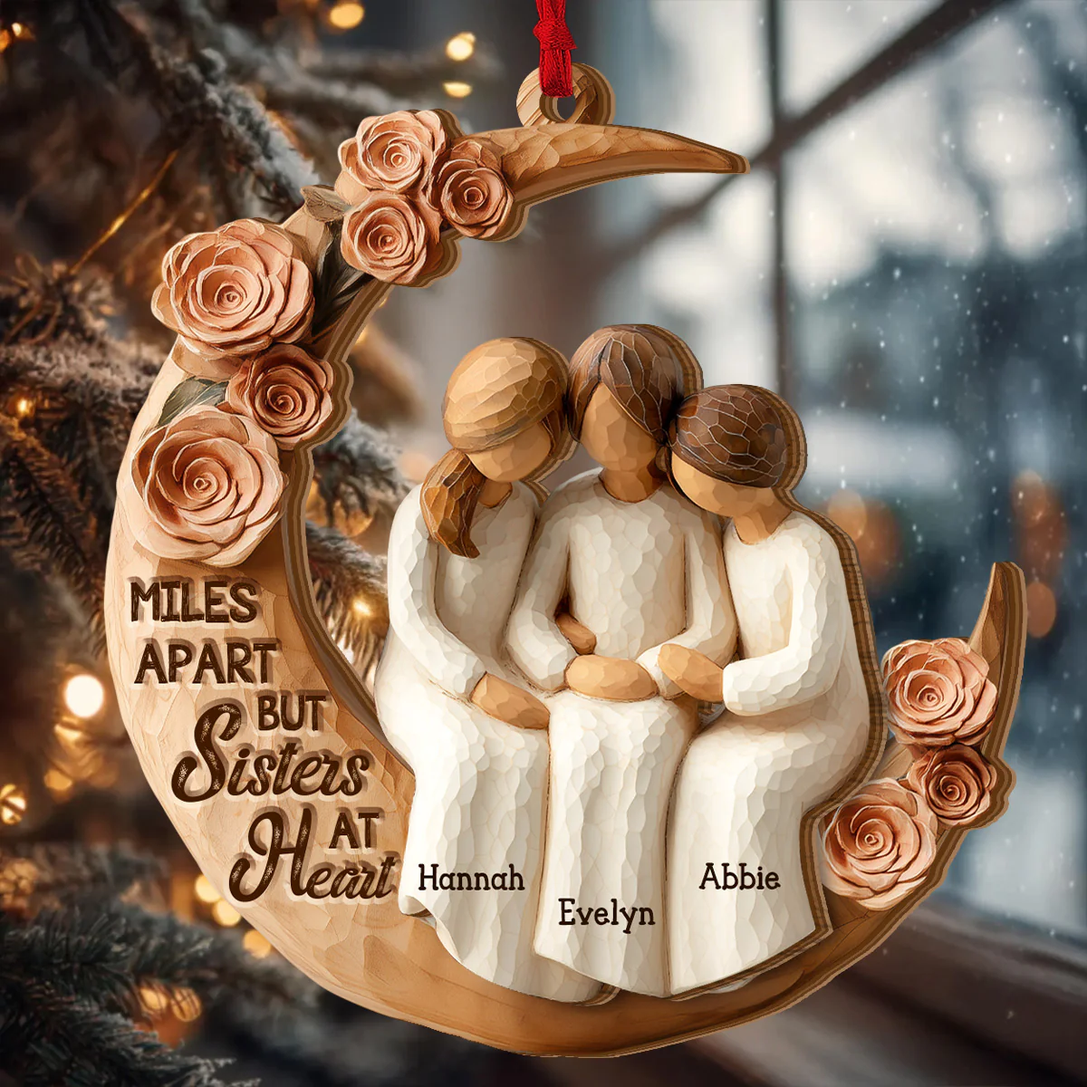 There Is No Greater Gift Than Sisters - Personalized 2-Layered Wooden Ornament - Image 2