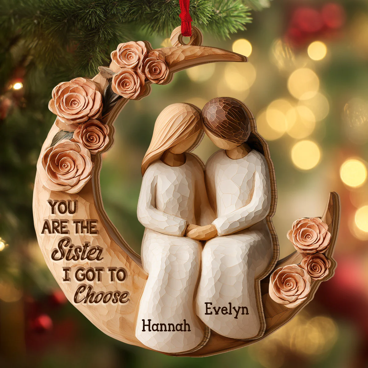 There Is No Greater Gift Than Sisters - Personalized 2-Layered Wooden Ornament - Image 3