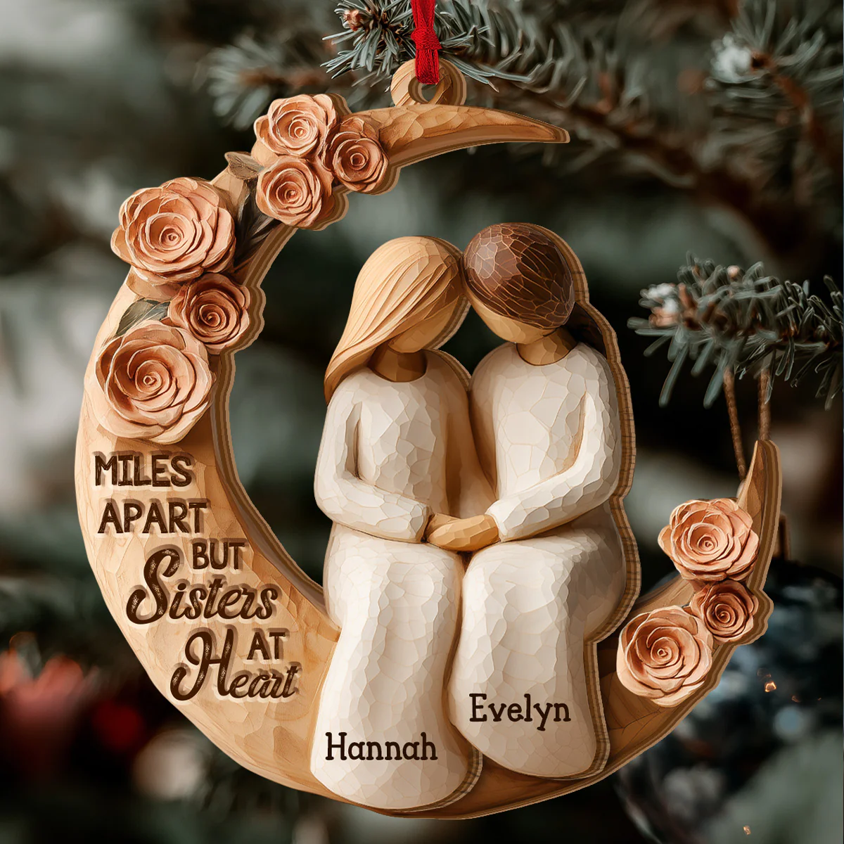 There Is No Greater Gift Than Sisters - Personalized 2-Layered Wooden Ornament - Image 4