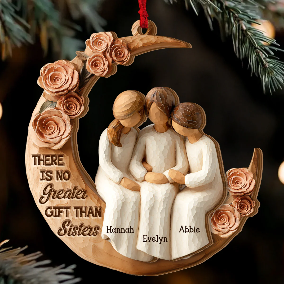 There Is No Greater Gift Than Sisters - Personalized 2-Layered Wooden Ornament - Image 5