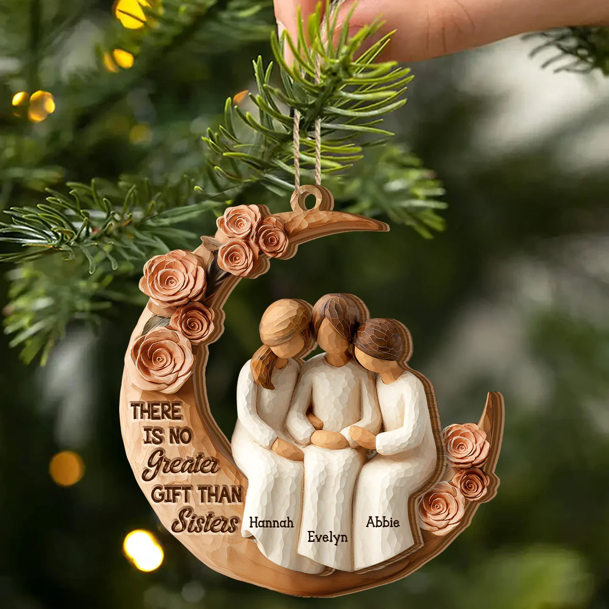 There Is No Greater Gift Than Sisters - Personalized 2-Layered Wooden Ornament - Image 6
