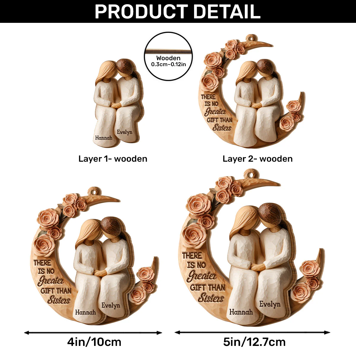 There Is No Greater Gift Than Sisters - Personalized 2-Layered Wooden Ornament - Image 7
