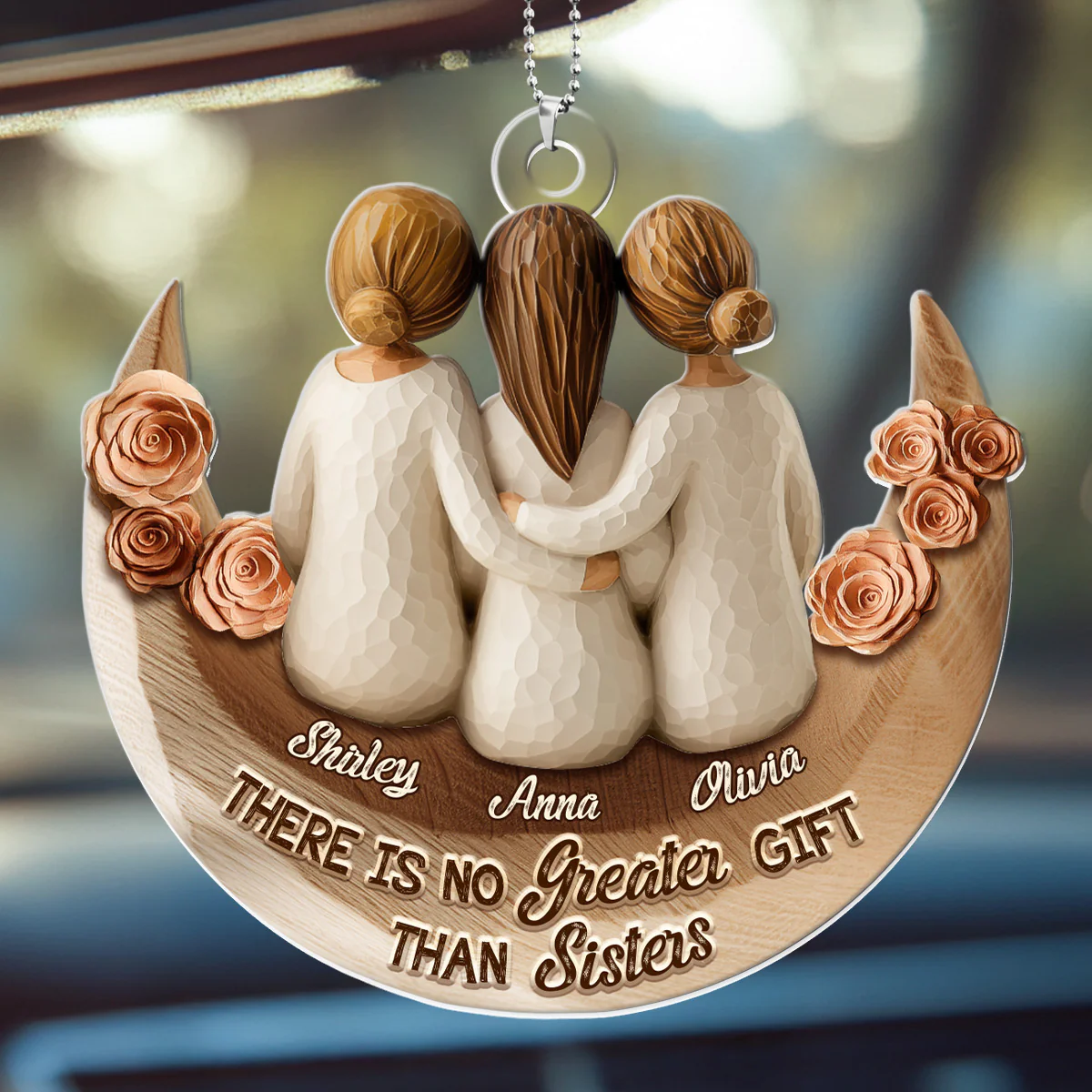 There Is No Greater Gift Than Sisters - Personalized Car Acrylic Hanging Ornament - Image 5