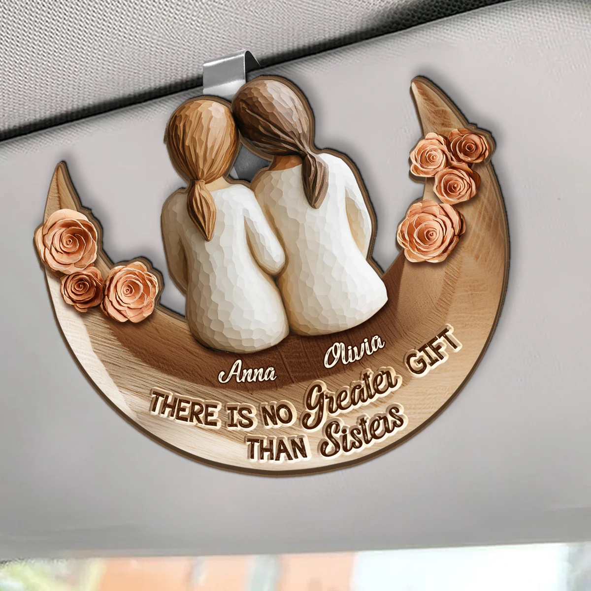 There Is No Greater Gift Than Sisters - Personalized Car Visor Clip - Image 2